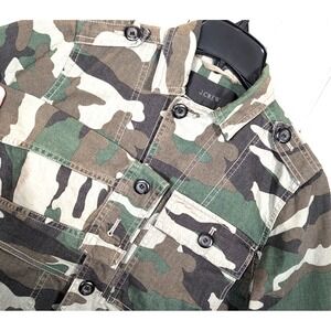 J Crew Camo Utility Shirt‎ Jacket Women's XXS  Green Camo Military Denim - NWOT